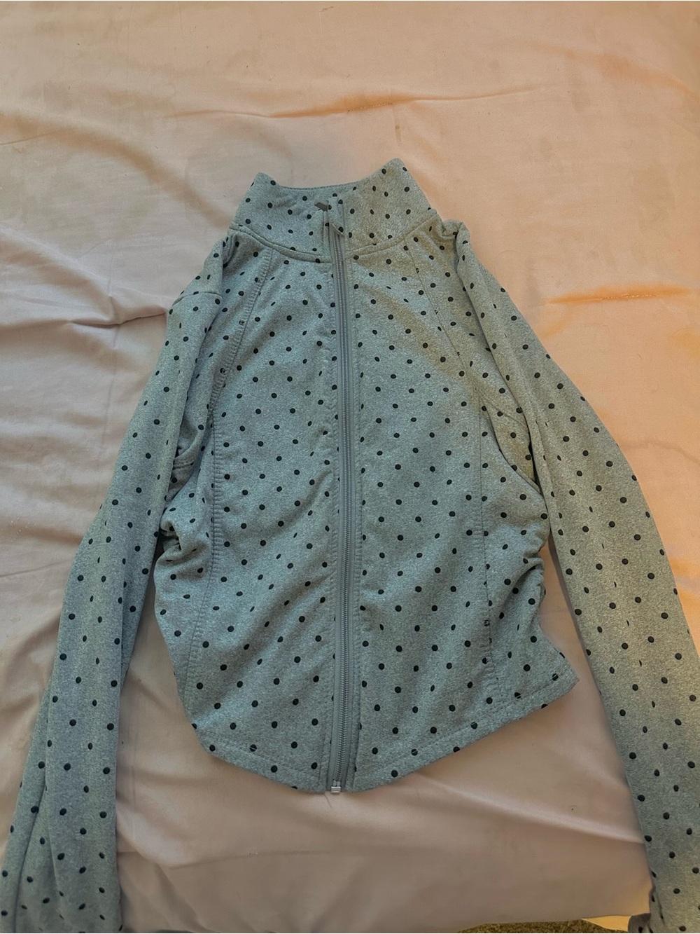 Women's Light Gray Polka Dot Bomber Jacket - Full Zip